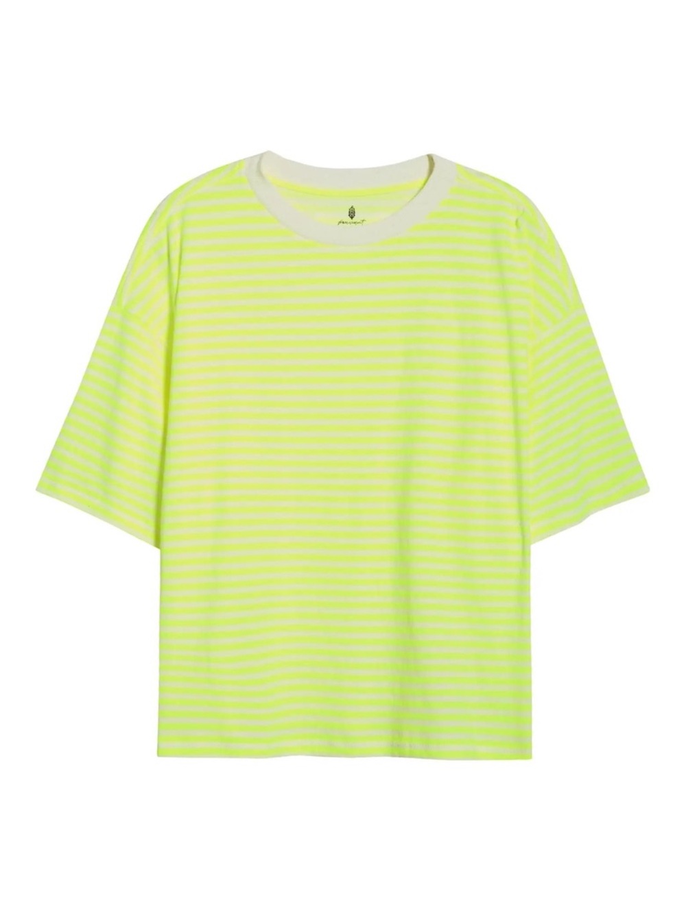 NWT FP Movement Free People Tackle Court Stripe Highlight Neon Yellow Tee Small